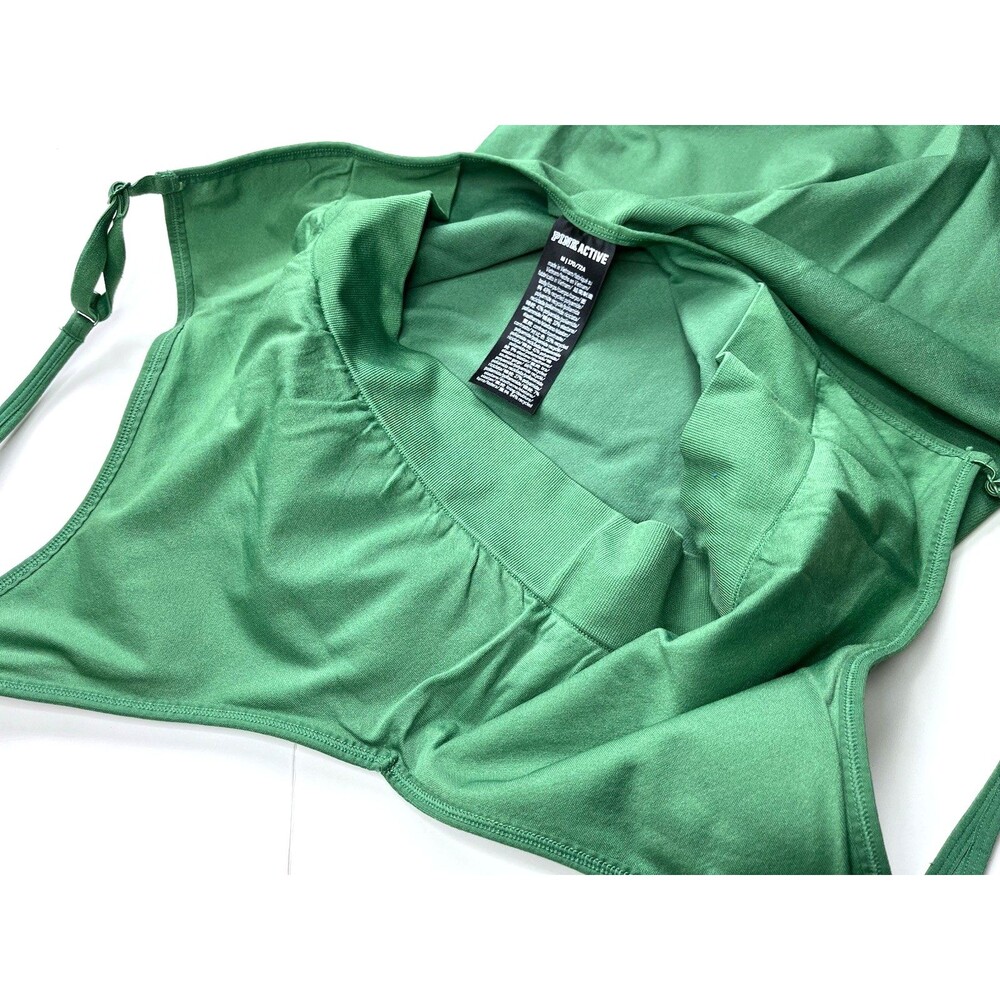 PINK Victoria's Secret Active Seamless Bodysuit M Green Romper Shorts One Piece - Picture 7 of 7